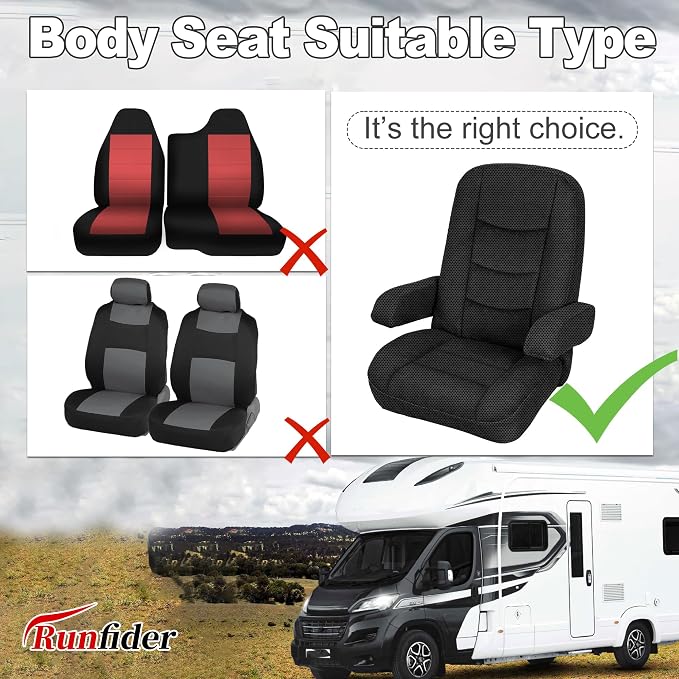 RV Seat Covers for Captains Chairs 2 Pack Class A Motorhome Seat with Arm Rest Covers Universal Fit Non-Slip Breathable Mesh Knit Black
