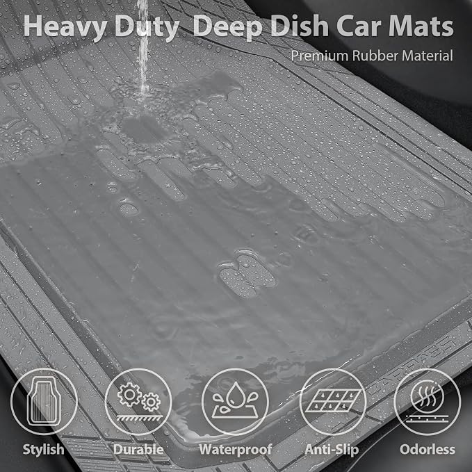 CAR PASS Heavy Duty Rubber Floor Mats for Car, Waterproof Liner Deep Dish Car Mats Full Sets, Universal Trim to Fit for SUV Truck Sedans Vans, All Weather Automotive Floor Mats 3pcs, Solid Gray