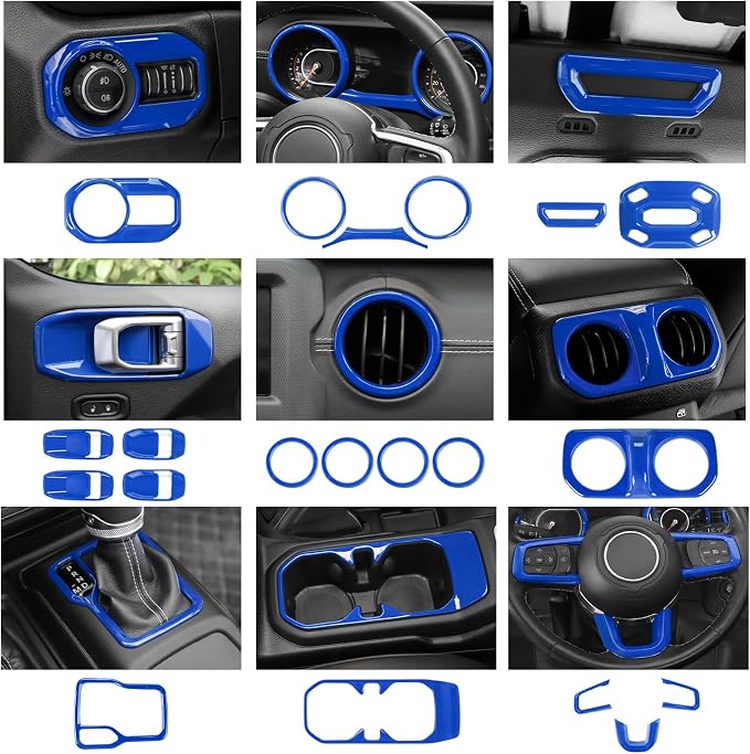 23PCS Full Set Interior Decor Trim Kits Fit for 2018-2023 Jeep Wrangler JL JLU & Gladiator JT 4Door Dashboard Cup Holder Headlight Switch Gear Shift Roof Speaker Map Light Inner Door Bowl Trim