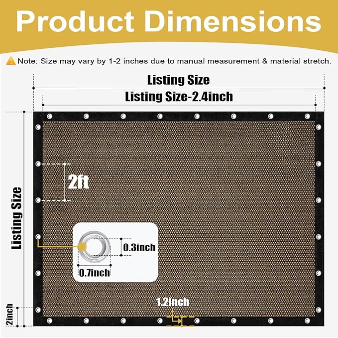 Shade&Beyond Customized Size 90% Sun Shade Cloth with Grommets, 4' X 8' Pergola Shade Cover Canopy, Mesh Tarp Sun Screens for Patio, Outdoor, Garden, Backyard, Mocha
