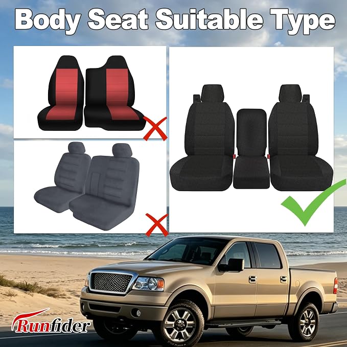 Custom 40/20/40 Split Bench Seat Covers for Ford F150 XL/Standard Cab 2004 2005 2006 2007 2008 Sandwiched Cloth Protector Interior Accessories，Waterproof & Machine Washable - Black