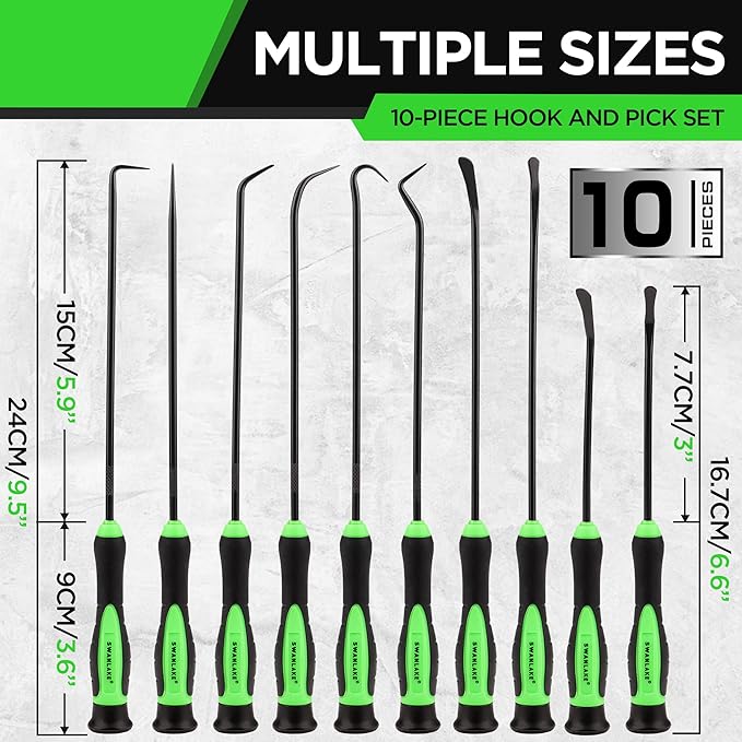 SWANLAKE 10-Piece Hook and Pick Set, Automotive Pick Tool Set for Car Auto Oil Seal/O-Ring Seal, Gasket Hook, Puller Remover Tools