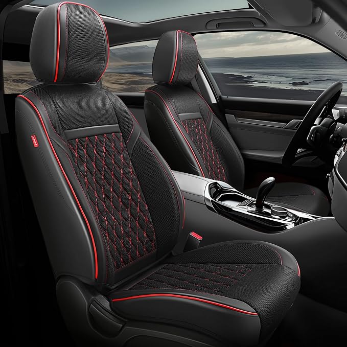 Auto Dynasty Car Seat Covers Front Set, Anti-Slip Automotive Interior Covers with Storage Pocket, Breathable Car Seat Protectors, Airbag Compatible, Fit Most Vehicles, Diamond Stitch Mesh Black (2Pcs)