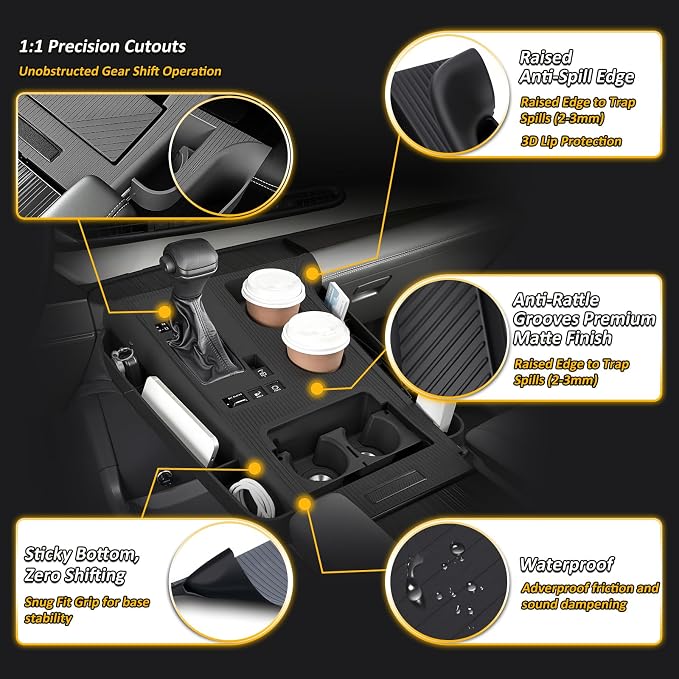 Falafa Center Console Organizer for Toyota Sienna 2021-2026, Odorless Silicone Mid-Row Storage Tray Protective Cover, Non-Slip Anti-Scratch Interior Accessories, Black