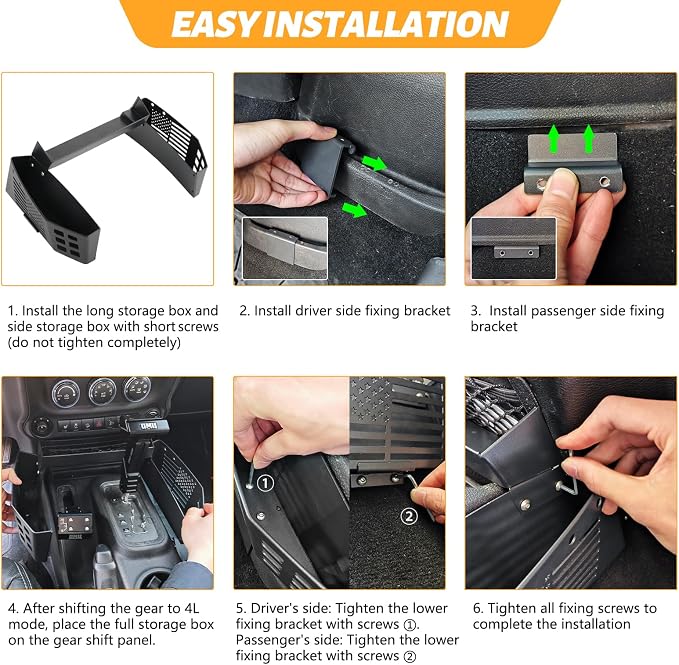 MAIKER Upgrade JK Metal Gear Shift Storage Box Center Console Hanging Box Gear Tray Compatible with 2011-2018 Jeep Wrangler JK JKU, US Flag
