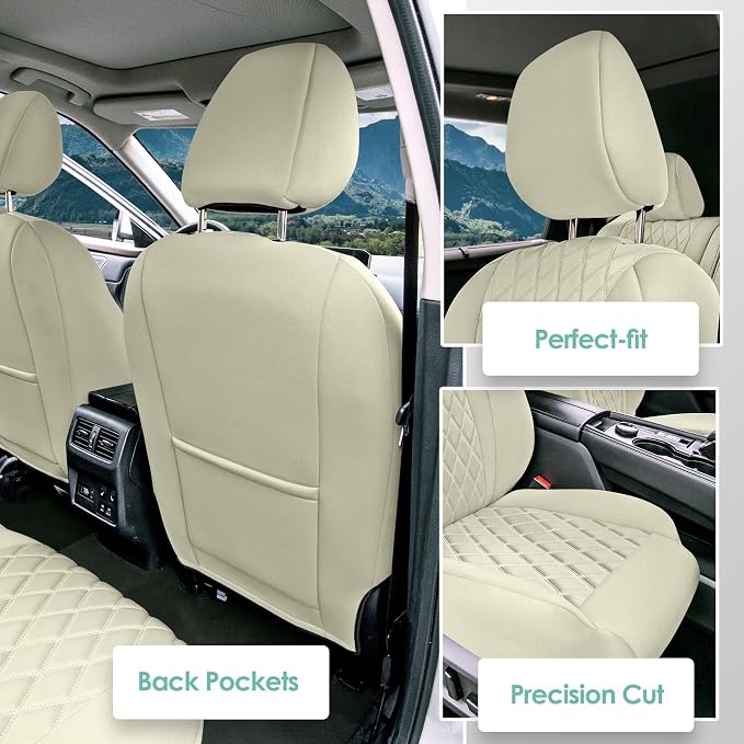 FH Group Custom-Fit Car Seat Covers Specifically Made for 2021-2026 Nissan Rogue, Front Set Solid Beige Ultraflex Neoprene Waterproof Automotive Seat Cover
