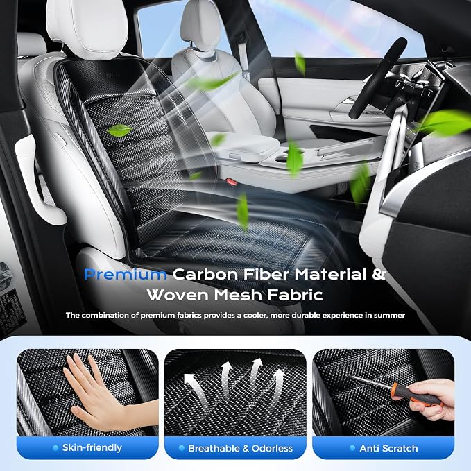 Coverado Cooling Car Seat Cover, 12V-24V Ventilated Driver Seat Cushion with 2 Turbo Fans & Wireless Control, Carbon Fiber Fabric Cooled Seat Cover for Car, Universal Fit for Sedans SUV Trucks, Black