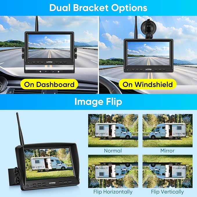 Solar Wireless Magnetic Backup Camera, 9900mAh Battery Powered Rechargeable IP69 Waterproof HD Back Up Rear View Remote Control Camera with 7 Inch 1080P Monitor System for Car Truck Trailer RV VN003