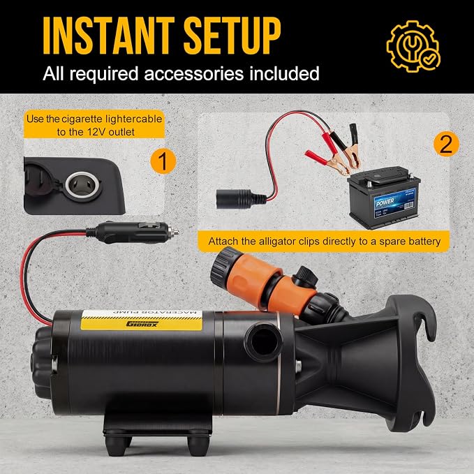 12V RV Portable Macerator Pump, 12GPM Self-Priming Sewage Quick Grinder Pump, Suction 3.5 Feet Lift 10 Feet Waste Pumps for RV Camper Boat Kitchen