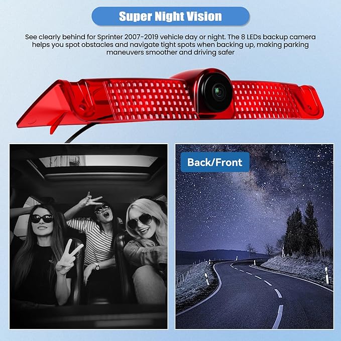 Camecho Top Rear Backup Camera Rear View Compatible for Chevy Express Van/GMC Savana Van 2003-2017 Van Truck AHD IR Night Vision Waterproof Roof Mount Reversing Brake Light Parking Assist Replaces