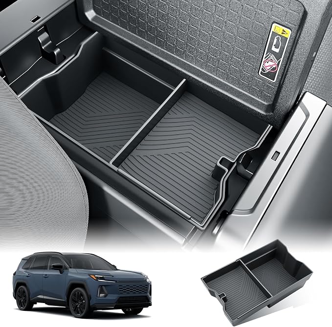 BIBIBO Double Layer for 2026 Toyota RAV4 Center Console Organizer 2026 RAV4 (LE, SE, XLE Premium,Woodland,XSE,Limited) Console Inser Tray Sliding ABS