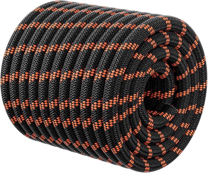 Double Braided Arborist Rigging Rope - 1/2 in X 100 ft 48 Strands Rappelling Outdoor Pulling Heavy Duty Polyester Bull Rope for Swing Tree Work Camping Rescue Hiking - Black
