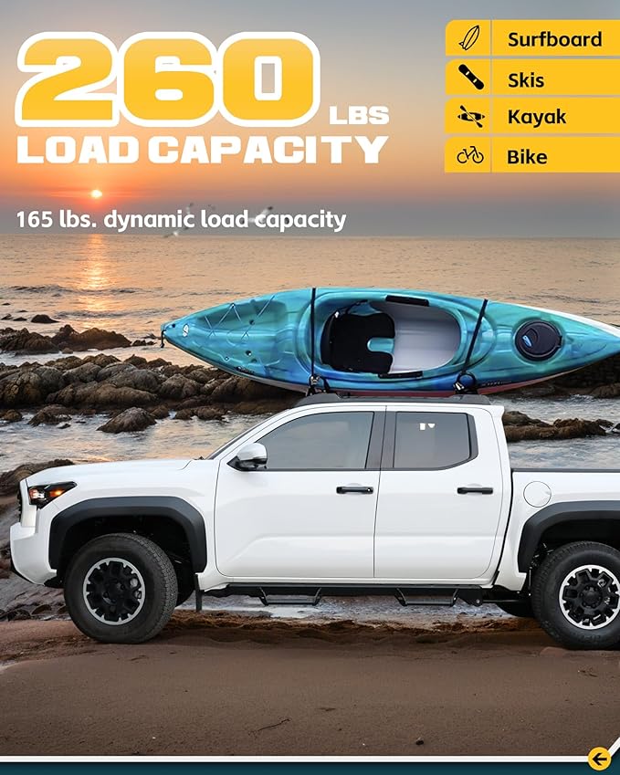 260LBS Aluminum Roof Rack Cross Bars Fit for 2024 2025 2026 Toyota Tacoma Double Cab | Heavy-Duty, Waterproof & Rustproof | for Kayak, Bike, Snowboard Low Profile OE Style Tacoma Storage Accessories