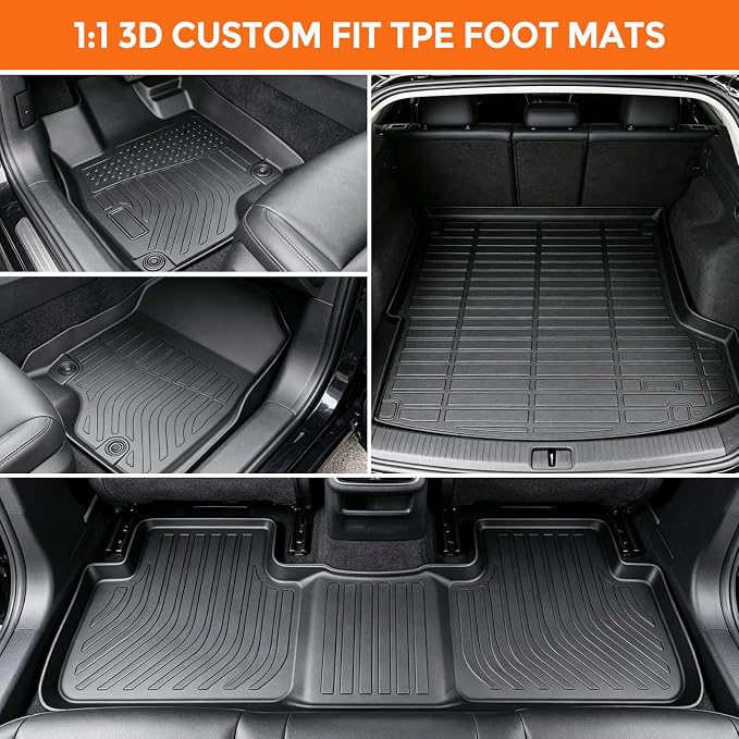 Floor Mats for Acura RDX 2019-2025, Heavy Duty TPE All Weather Protection, Waterproof Non-Slip Black Car Liners (Two-Row Floor Mats & Cargo Liner)
