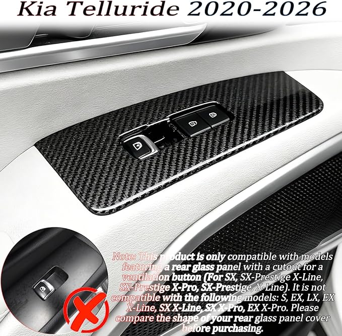 Window control panel cover,For Kia Telluride 2020 2021 2022 2023 2024 2025 2026, power windows trim - Carbon Fiber Accessories(For SX, SX-Prestige X-Line, SX-Prestige X-Pro, SX-Prestige, X-Line)