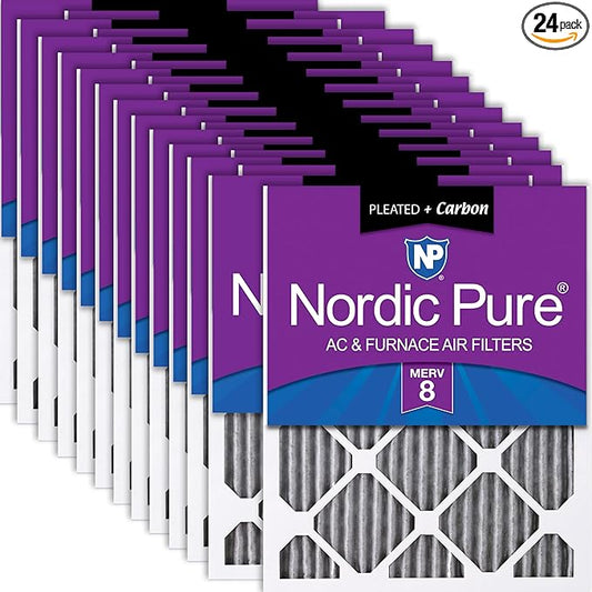 Nordic Pure 18x24x1 (Actual Size: 17 1/2 x 23 1/2 x 3/4) Furnace Air Filters MERV 8 Pleated Plus Carbon 24 Pack