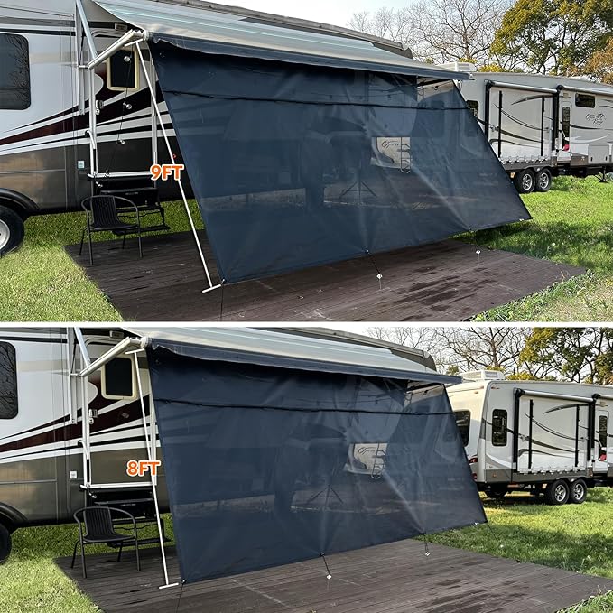 RV Awning Sun Shade Screen 9'x17'3''(Fit for 18' Awning),Black Mesh Shade Screen with Zipper,Universal Trailer Camper Awning Screen with Complete Kits,Improves Shadow and Privacy.