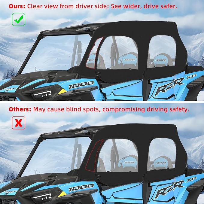 2014-2023 RZR XP4 1000 Soft Upper Doors Kit YKK Zipper, UTV Cab Enclosure Compatible with Polaris RZR XP 4 1000 2014-2023, Work with Side Mirror Windshield Roof