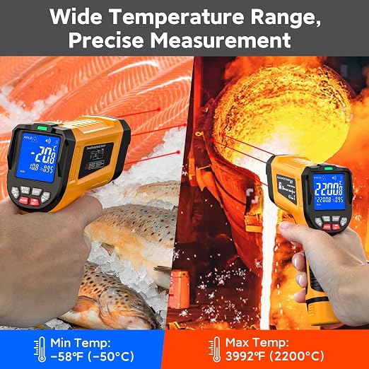 -58°F to 3992°F Infrared Thermometer Gun,Triple Laser, 50:1 D/S | Built for Foundries, Furnaces & Metal Casting • 3992°F High-Temperature Range • Data Logging