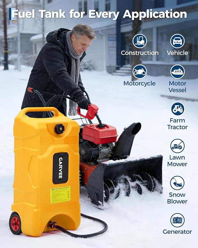 Garvee 16 Gallon Gas Can, Fuel Tank Container with LE Fluid Transfer Manual 10 FT Siphon Pump, Portable Diesel Gas Storage Caddy w/Wheels for Car, ATV, Weeder, Boat, Tractor,Snow Blower,Generator