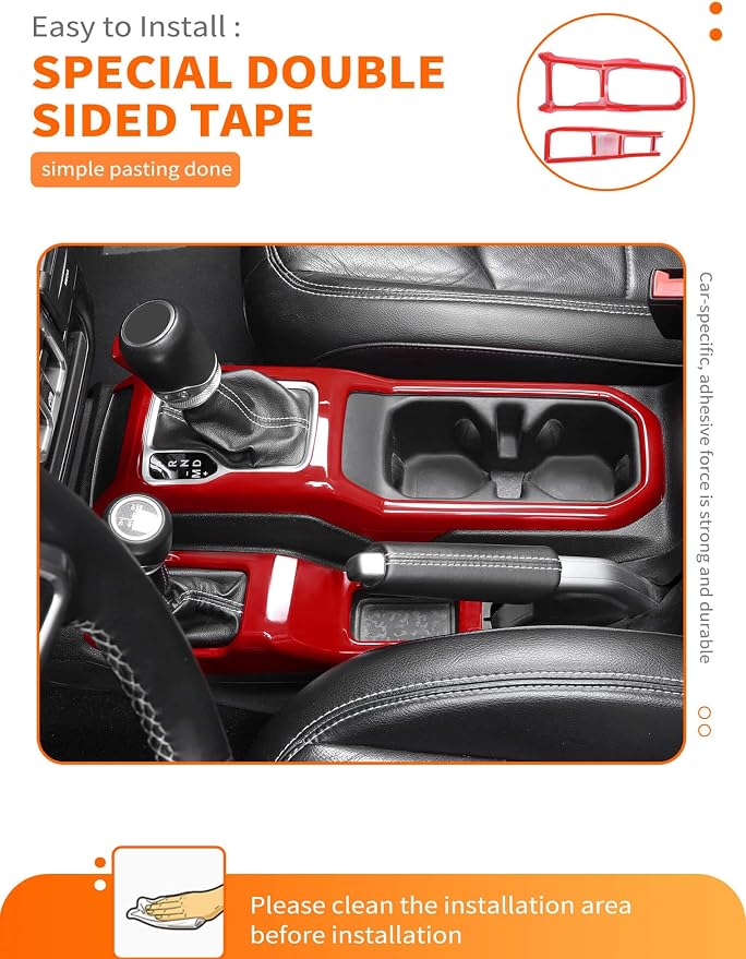 Savadicar Red Interior Accessories - Gear Shift Panel Trim Set for 2018-Present Jeep Wrangler JL JLU 4XE & Gladiator JT - Solid Color Interior Decor Upgrade Option, 2-Piece