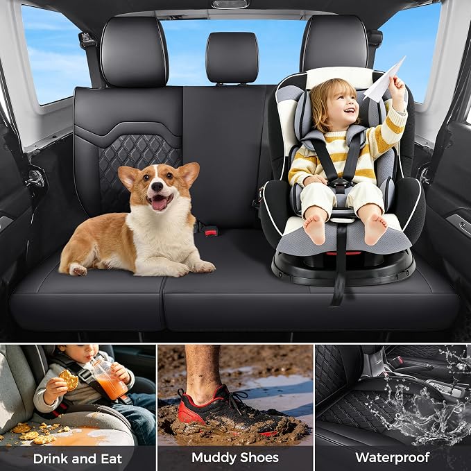 Huidasource Fit for Chevy Silverado Rear Seat Cover, GMC Sierra Rear Seat Cover 1500 2007-2013&2019-2026, 2020-2026 2500HD 3500HD Crew Cab WT LS LT, Silverado Back Seat Covers Nappa Leather, Black