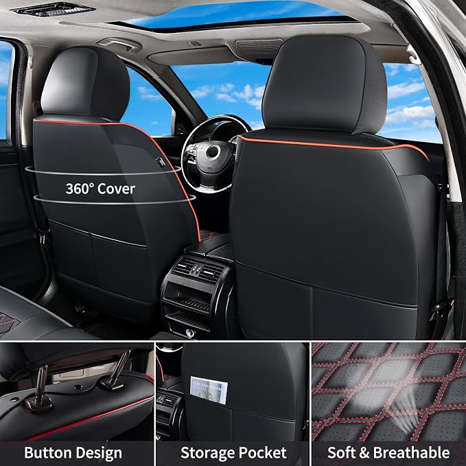 Huidasource Custom Fit Ford F150 Seat Covers Waterproof Fit for 2015-2026 F150 SuperCrew & 2017-2026 F250 F350 F450 Super Duty Crew Cab Pickup XL XLT Lariat King Ranch Platinum(Front Pair/Black&Red)
