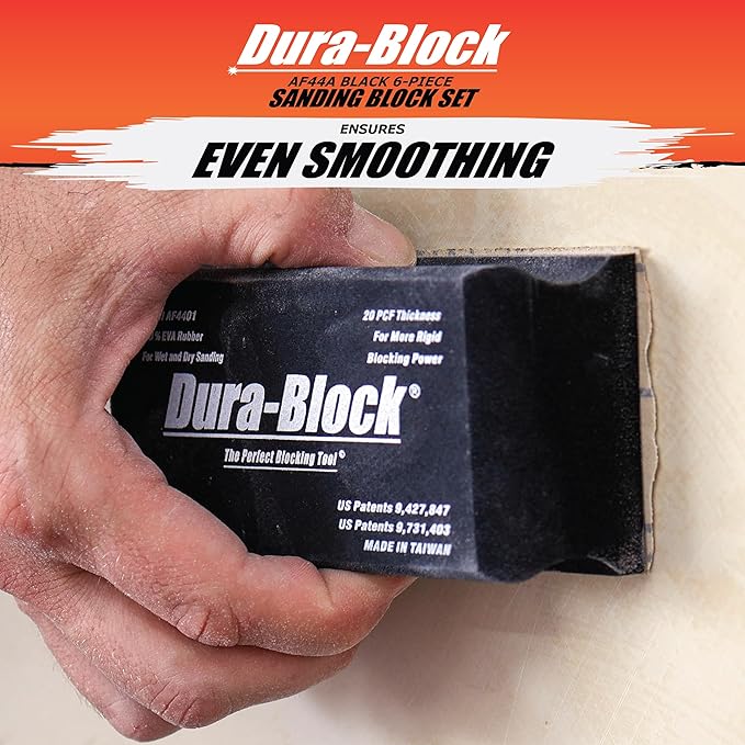 Dura-Block Set 6pc - Flexible EVA Foam Wet or Dry Autobody Sanding Blocks Kit for Automotive Bodywork