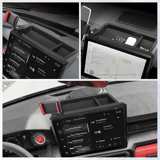 Phone Holder Dash Organizer Fit for Toyota Tacoma 2024-2026 | Fit for 4Runner 14 in screen, 360 Degree rotation phone mount, dashboard screen storage tray