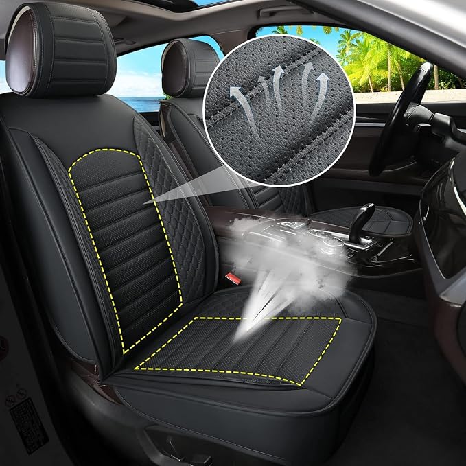 Car Seat Covers 2 PCS Front Seats, Waterproof Napa Leather Automotive Seat Protector for Cars SUV Truck Sedan, Universal Anti-Slip Car Seat Cushion Interior Accessories, Black
