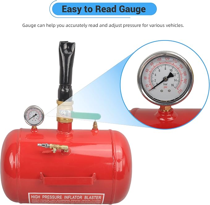 5 Gallon Air Tire Bead Seater 110 PSI Blaster Tool Seating Tire Inflator with Gauge by GESEXI - Car Truck ATV Tire Inflator Tank,Red