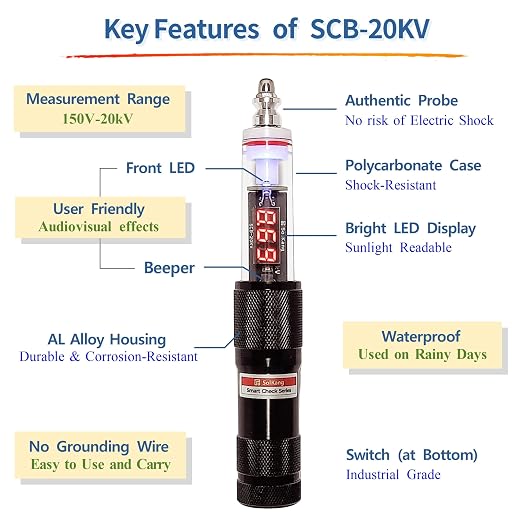 Electric Fence Tester, 150–20,000V, Made in Korea, Digital Voltmeter for Livestock & Farm, Waterproof, SmartCheck Series SCB-20KV
