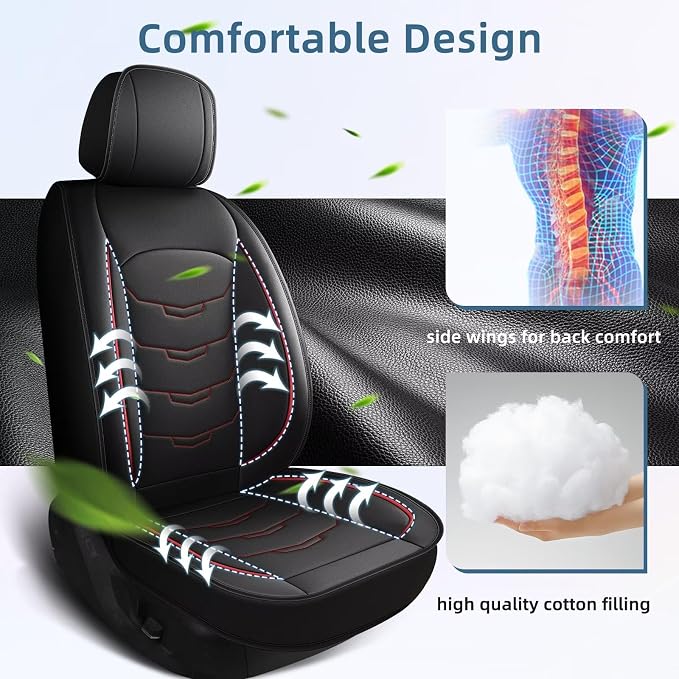 Car Seat Covers Fit for Cadillac SRX 2010-2016 Front Set Luxury Leather Seat Cushion Waterproof Automotive Seat Protectors(2 Seat, Black&Redline)