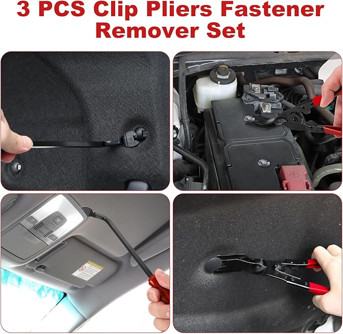 17Pcs Hook and Pick Tool Set with Scraper Auto Clip Removal Plier Fastener Remover Rivets Puller Mechanic Car Trim Removal Tool Kit Gasket Telescoping Magnetic Pickup Hand Automotive Tools (Red)