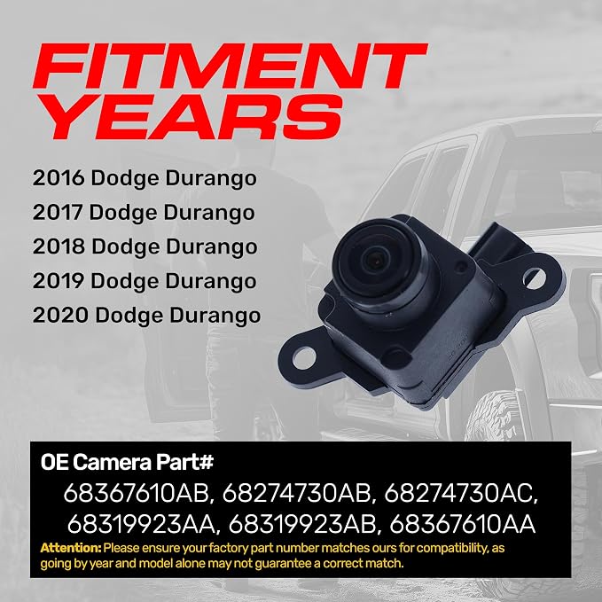 Master Tailgaters Replacement for Dodge Durango (2016-2020) Rear View Backup Camera OE Part # 68367610AB, 68274730AB, 68274730AC, 68319923AA, 68319923AB, 68367610AA