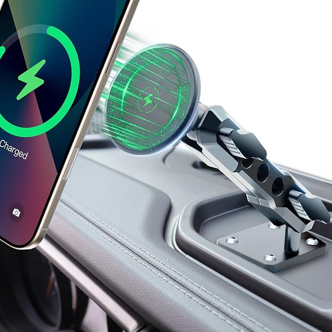 for Jeep 2024 2025 2026 Wrangler JL JLU Gladiator JT 4XE Phone Mount, Wireless Charging Phone Holder for JEEP Wrangler Gladiator 2/4 Door Accessories, Made of Metal, for All Smartphones (NOT fit JK)