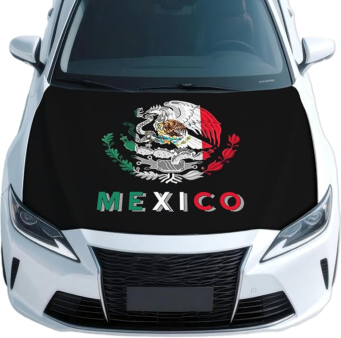 Mexico Flag Car Hood Cover, 4x5 Feet Car Bonnet Banner | Universal Fit, Elastic Polyester, Stretchable
