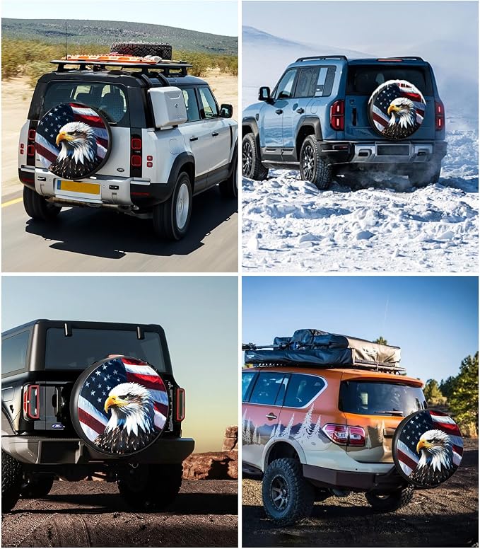 RV Spare Tire Cover with American Eagle USA Flag, Trailer Tire Covers PVC Leather for Truck SUV Wrangler Camper Vehicle Wheel Cover Waterproof Sun Dust Protection16 inch