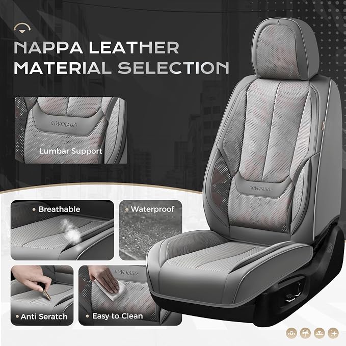 Coverado Seat Covers, Car Seat Covers Full Set, Leather Seat Covers for Cars, Car Seat Protector, Gray Car Seat Covers Front Seats and Back Seats Universal Fit for Most Cars Camo