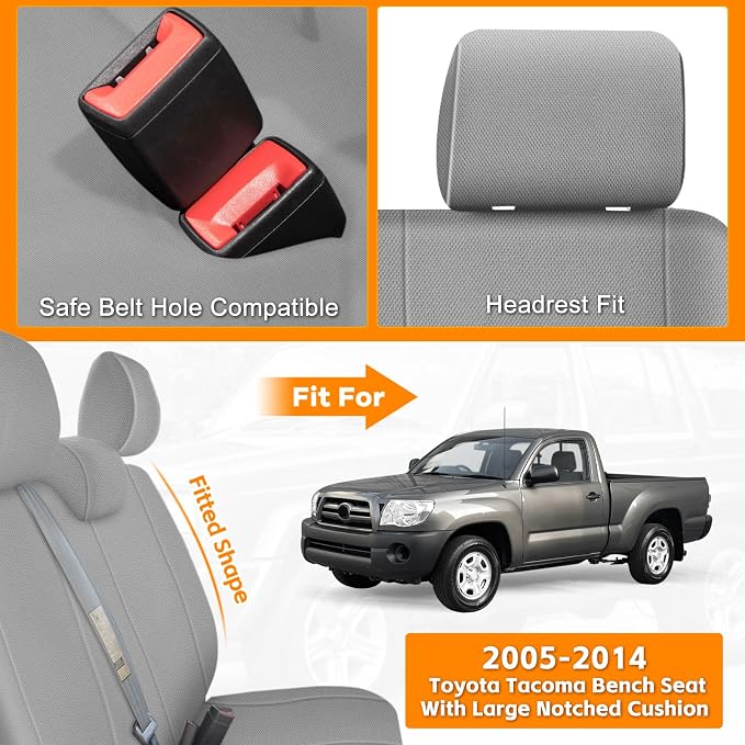 Knitted Truck Seat Cover Compatible with 2005-2014 Toyota Tacoma, Front Bench Seat Cover with Large Notched, Gray