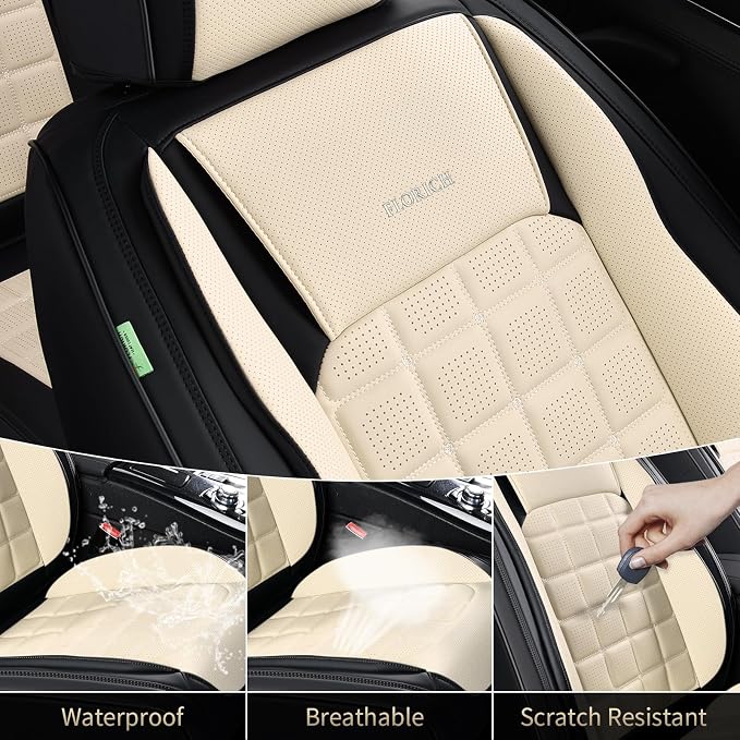 FLORICH Front Car Seat Covers, Leather Seat Covers for Cars, Waterproof Car Seat Protectors 2 Pack, Front Seat Covers for Cars, Breathable Automotive Seat Covers Protector Fit for Most Cars Trucks SUV