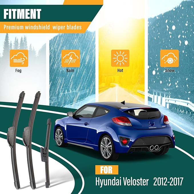 Windshield Wiper Blades Replacement for Hyundai Veloster 2012 2013 2014 2015 2016 2017,Original Equipment Replacement Front Rear Wiper Blade Set - 26" 18" 8" (Set of 3)