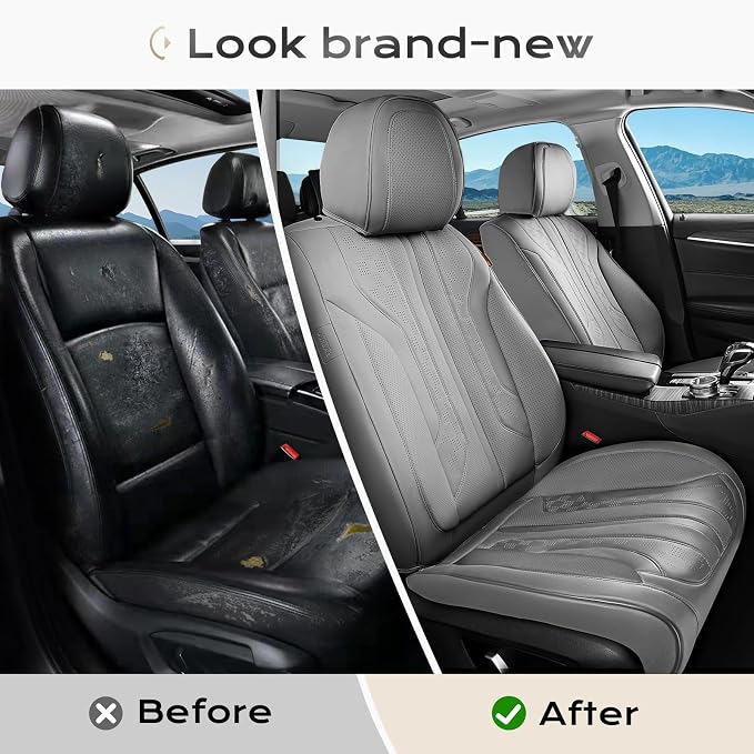 Coverado Car Seat Covers Full Set, Seat Covers for Cars, Front Seat Covers and Back Seat Cover Waterproof Leather Automotive Seat Cover, Universal Car Interior Protectors Cushion for Most Cars