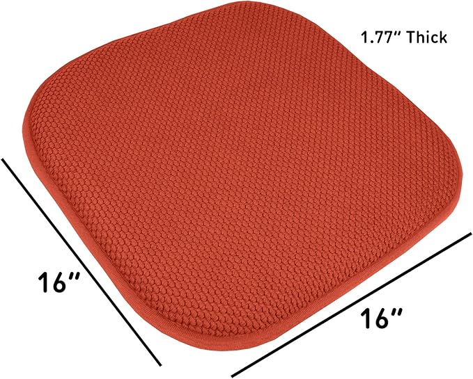 Sweet Home Collection Chair Cushion Memory Foam Pads Honeycomb Pattern Slip Non Skid Rubber Back Rounded Square 16" x 16" Seat Cover, 2 Pack, Rust