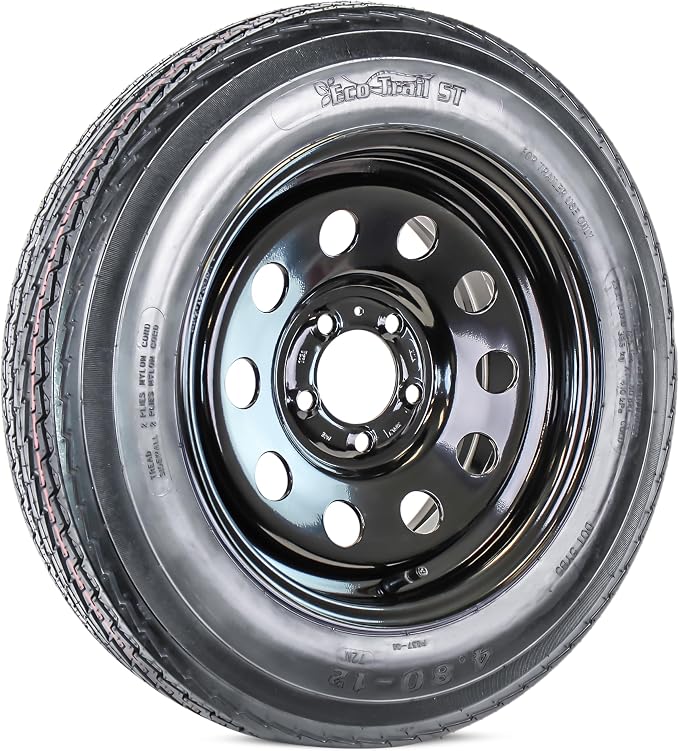eCustomrim 2-Pack Trailer Tire Rim Assembly 4.80-12 480-12 12 Inch 5 Lug Load Range C Black Wheel - 2 Year Warranty w/Roadside