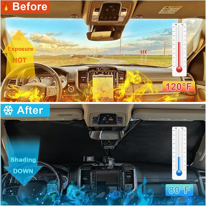 PIMCAR Compatible with 2019-2026 Dodge RAM 1500 Center Console Organizer and Windshield Sun Shade Interior Accessories