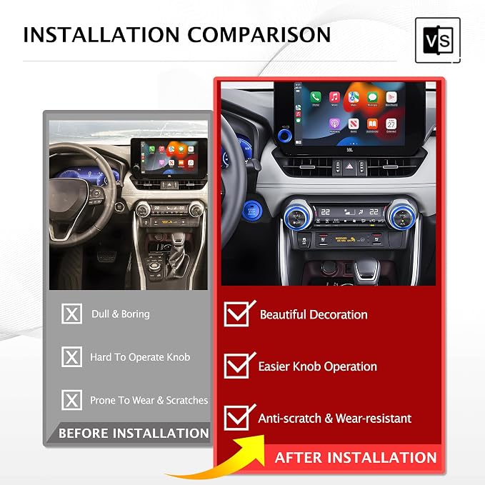 for Toyota RAV4 2019 2020 2021 2022 2023 2024 2025 Accessories, 6PCS Aluminum Alloy Knob Cover Trim Kit - Push Start, AC & Volume Dial (Blue)
