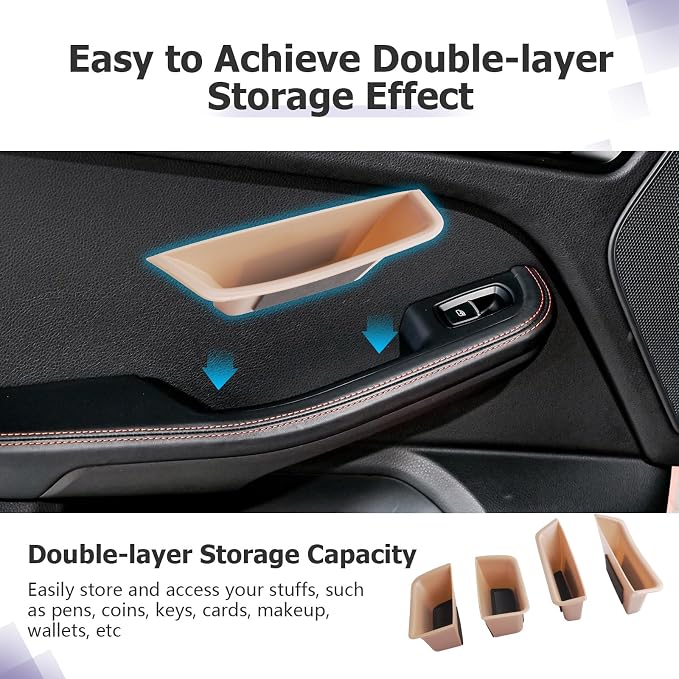 LUWU Door Tray Organizer Compatible with 2015-2025 Porsche Macan S/T/GTS Accessories Center Console Organizer Armrest Console Storage Box Insert Tray ABS Material Beige 4PCS (Not for Macan EV)