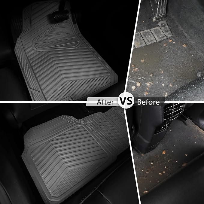 CAR PASS Rubber Car Mats, Waterproof Car Floor Mats All Weather,Car Mat Full Set 3 Piece, Grey Automotive Floor Mat Trim to Fit for Cars Sedan SUVs Trucks, Anti-Slip Easy Clean, All Gray