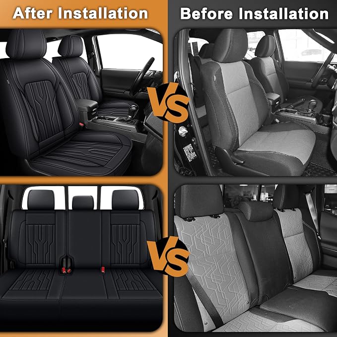 Seat Covers Fit for Toyota Tacoma 2024 2025 2026,Waterproof Faux Leather Truck Seat Covers Full Set Double & Crew Cab Protectors(5 Seats,Black)